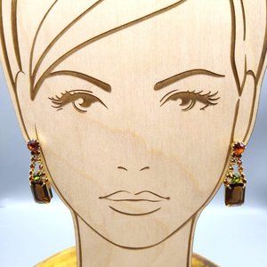 Juliana Style Bold Topaz Drop Earrings, Gold Tone Clip On with Orange and Green